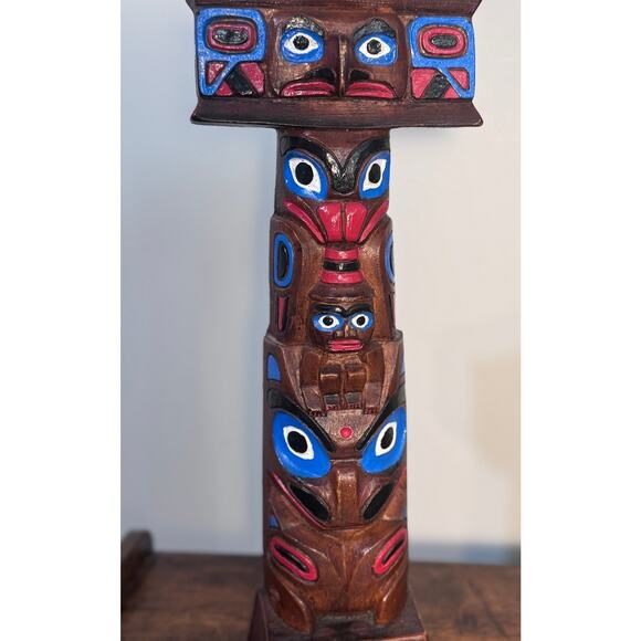 Wood T Shaped Totem Pole Authentic Alaska Craft - Picture 2 of 5